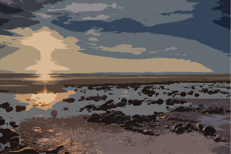 Beautiful sunset over a quiet calm oceanのイラスト素材