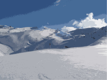 winter alpine mountain scene under a blue skyのイラスト素材