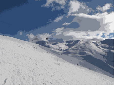 winter alpine mountain scene under a blue skyのイラスト素材