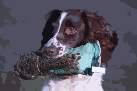 working type english springer spaniel carrying a pheasantのイラスト素材