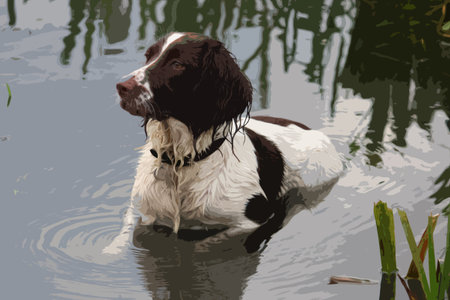 a very wet working typee english springer spaniel pet gundogのイラスト素材