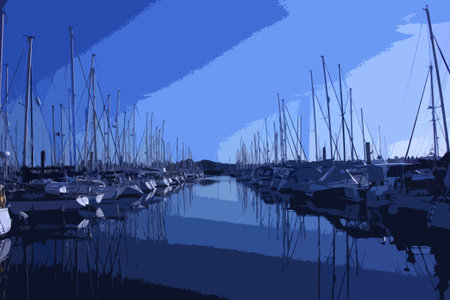 sailing and power boats moored in lymington marinaのイラスト素材
