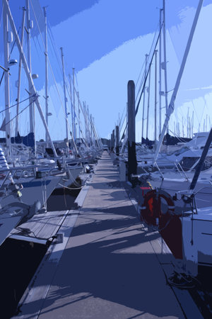 sailing and power boats moored in lymington marinaのイラスト素材