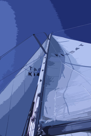 yacht sails and rigging viewed from the deck belowのイラスト素材