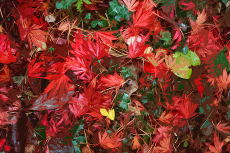 red maple leafs on the floor of a forestのイラスト素材