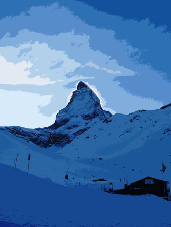 The majestic alpine Matterhorn mountain towering above Zermatt, Switzerlandのイラスト素材