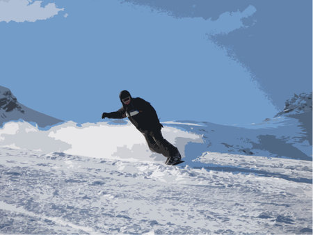 Snowboarder carving a turn on the pisteのイラスト素材