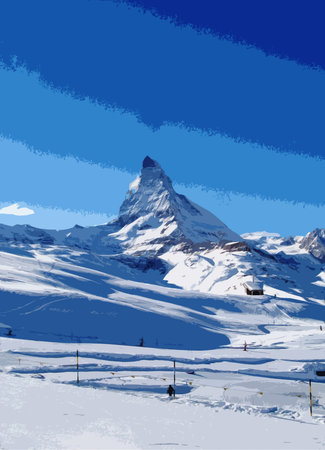 The majestic alpine Matterhorn mountain towering above Zermatt, Switzerlandのイラスト素材