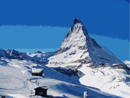 The majestic alpine Matterhorn mountain towering above Zermatt, Switzerlandのイラスト素材
