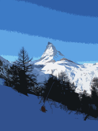 The majestic alpine Matterhorn mountain towering above Zermatt, Switzerlandのイラスト素材