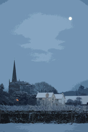 the moon over ladbroke church at duskのイラスト素材
