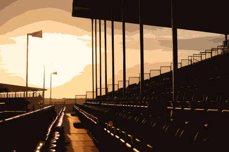 Symmetrical regular pattern grandstand seating arrangement at sunsetのイラスト素材
