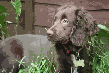 very cute small liver working cocker spaniel pet gundogのイラスト素材