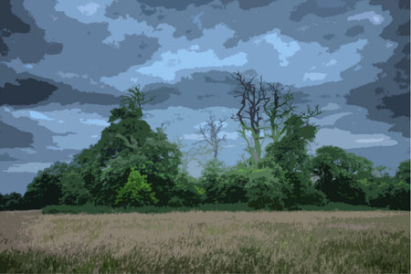 dead trees in silhouette against a grey skyのイラスト素材