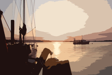 sunrise over portsmouth harbourのイラスト素材
