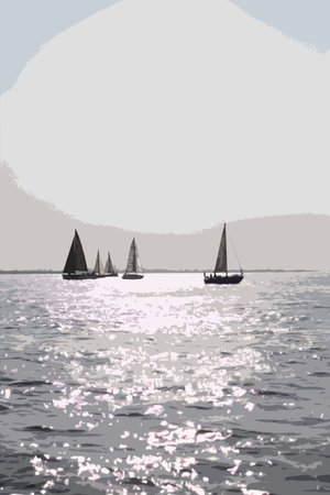 yacht sailboats sailing on a calm sunny day on the solentのイラスト素材