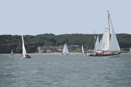 yacht sailboats sailing on a calm sunny day on the solentのイラスト素材