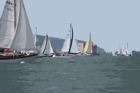 yacht sailboats sailing on a calm sunny day on the solentのイラスト素材