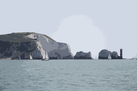 The red and white striped lighthouse at the needles in the solentのイラスト素材