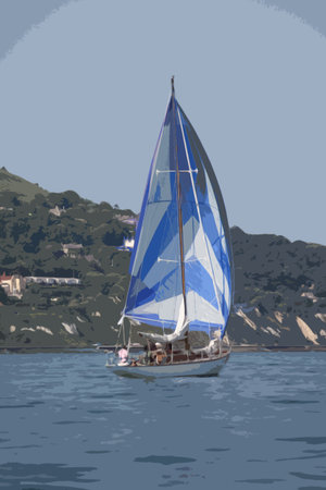 yacht sailboats sailing on a calm sunny day on the solentのイラスト素材