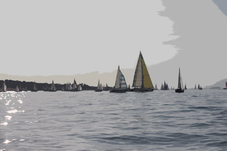 yacht sailboats sailing on a calm sunny day on the solentのイラスト素材