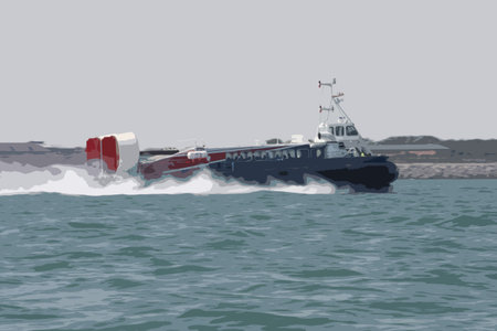 passenger hovercraft speeding across the seaのイラスト素材
