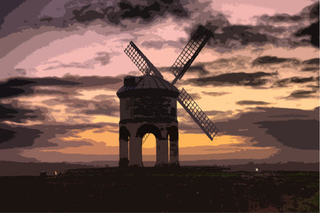 Chesterton Windmill at sunsetのイラスト素材
