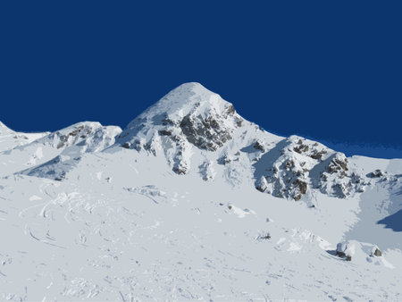 winter alpine mountain scene under a blue skyのイラスト素材