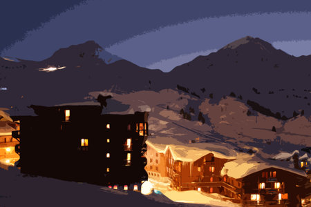 La Plagne alpine village at nightのイラスト素材