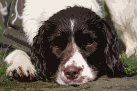 Close up of a working type english springer spaniel pet gundogのイラスト素材