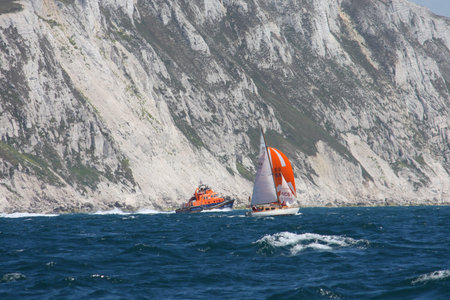 Sailing boats at sea during the round the Island Raceの写真素材