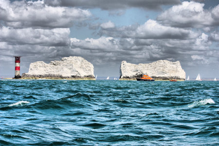 Red and white striped lighthouse at the needles