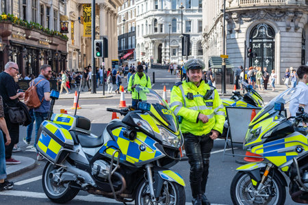 London, UK - April 19, 2019: Police Officers Guard During Protest, Metropolitan Police