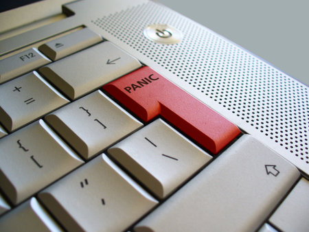 red panic button on a laptop keyboardの写真素材