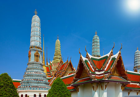 Temple of the Emerald Buddha, most important Buddhist temple in Thailandの写真素材