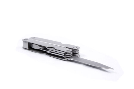 A locking knife / multi-tool isolated on a white background.