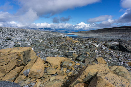hiking in the national park jotunheimen in norway at summerの写真素材