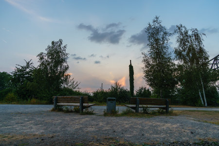 bench in autumn landscapeの写真素材