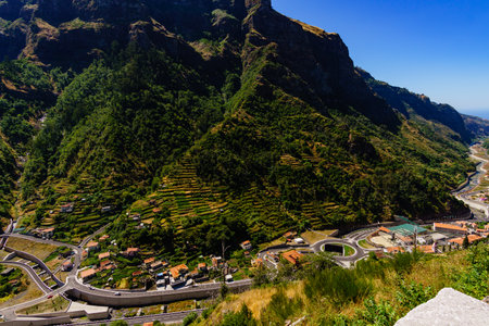 Serra de Agua. Mountain landscape with small village. Madeira Island, Portugalの写真素材
