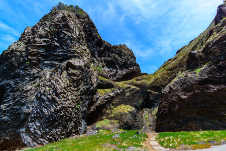 Highest peak trail with tunnel in Madeira, Portugalの写真素材