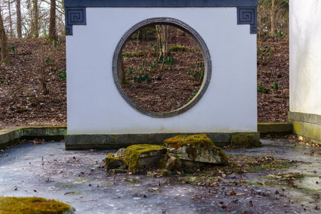 round window asia at chinese gardenの写真素材
