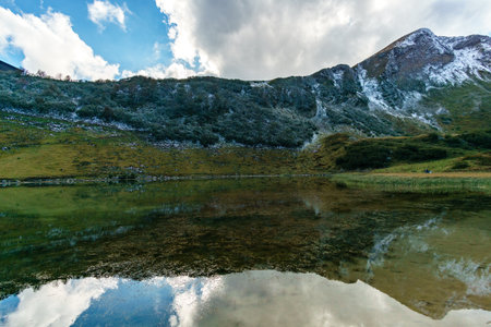 Mountain Lake on the nebelhorn in the alpsの写真素材