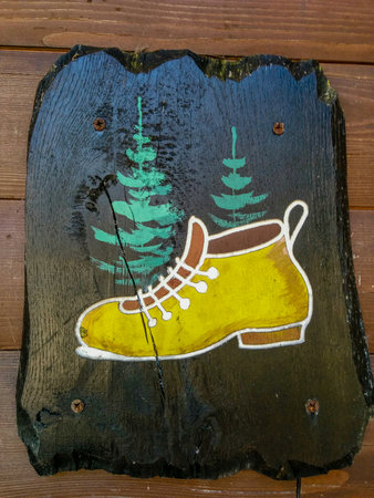 Hiking sign toilet men's shoeの写真素材