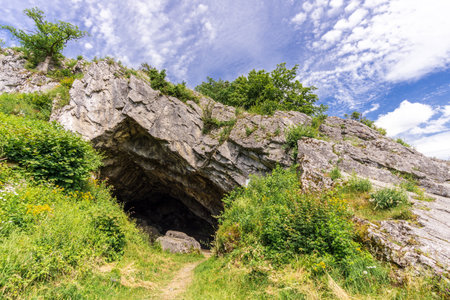 cave entry rocks mountainの写真素材