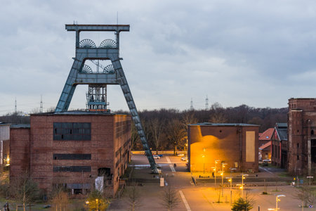 Old mine tower with destroyed building of zeche ewald recklinghausen germanyの写真素材