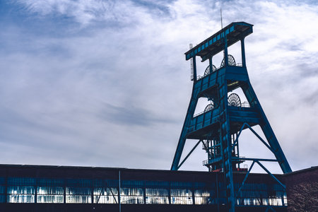 Old mine tower with destroyed building of zeche ewald recklinghausen germanyの写真素材