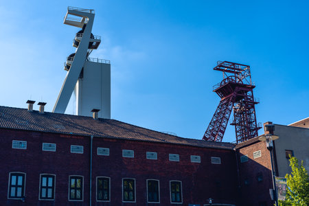 mining tower from high above schlaegel eisenの写真素材