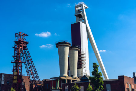 mining tower from high above schlaegel eisenの写真素材