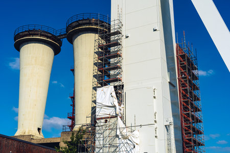 mining tower from high above schlaegel eisenの写真素材