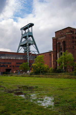 coal mine in sunsetの写真素材